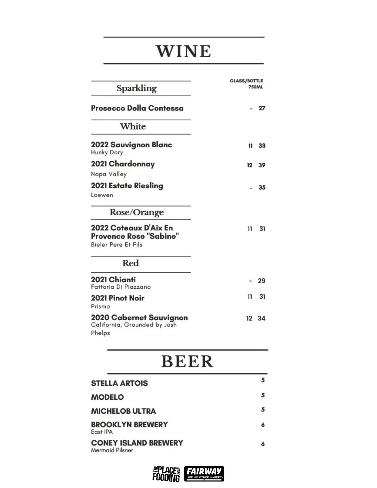 Beer & wine list 