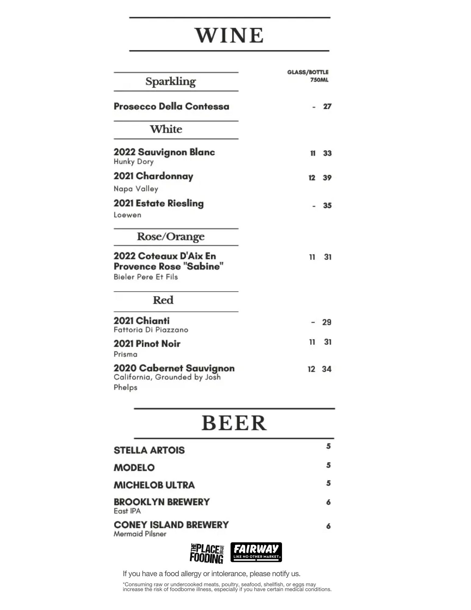 Beer & wine list 