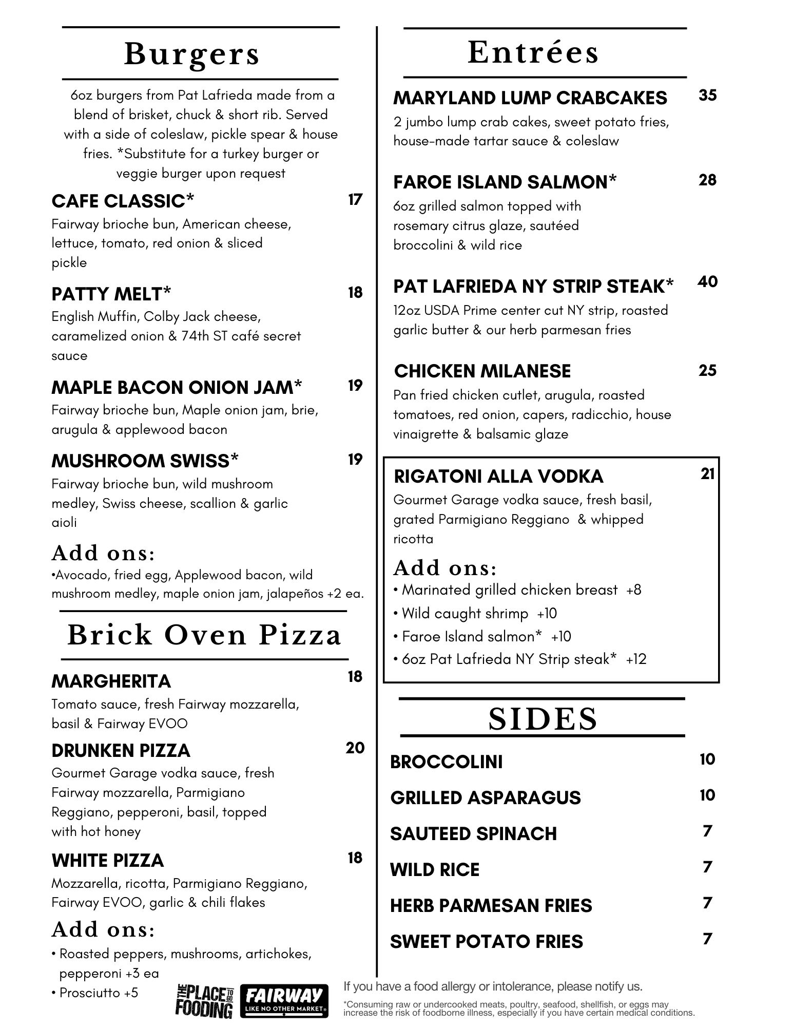 Lunch and dinner menu