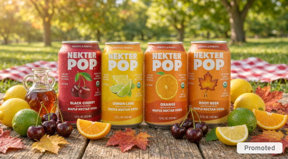 Headline: Sip Maple Magic” Subhead: Nekter Pop Maple Nectar Soda