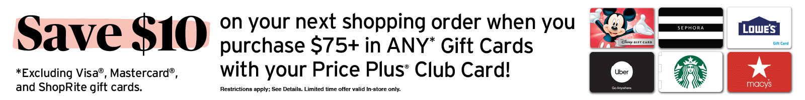 Gift card promo spend 75 get 10