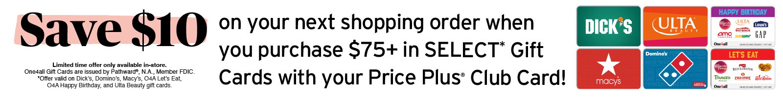 Gift Card Promo Save $10