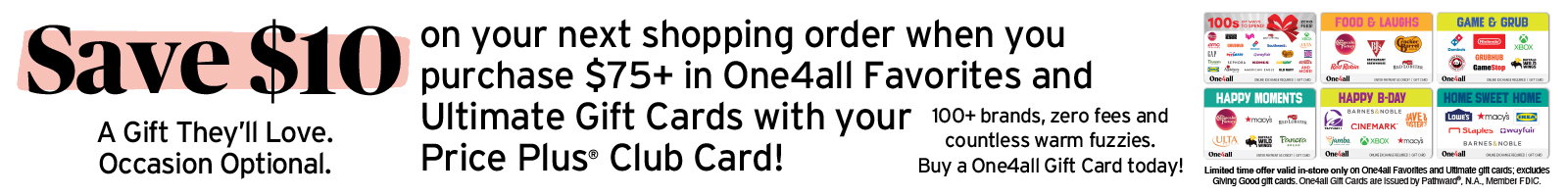 Gift Card Promo Save $10