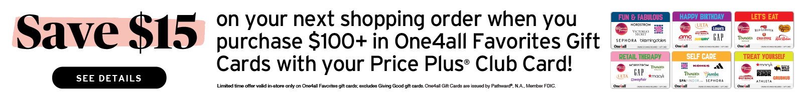 $15 off your gift card purchase