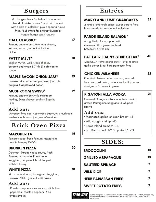 Lunch and dinner menu