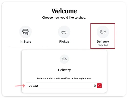 Select delivery as your shopping mode