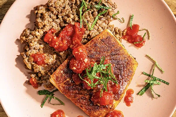 Salmon and Lentils with Tomato Ginger Chutney