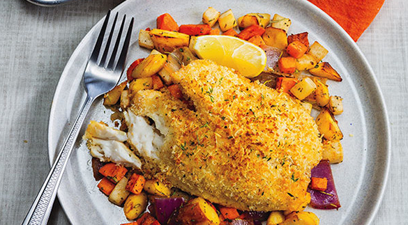 Sheet-Pan Parmesan Tilapia with Roasted Root Vegetables
