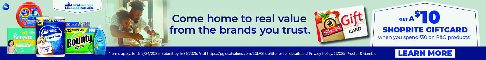 get a $10 ShopRite giftcard when you spend $40 on select P&G products